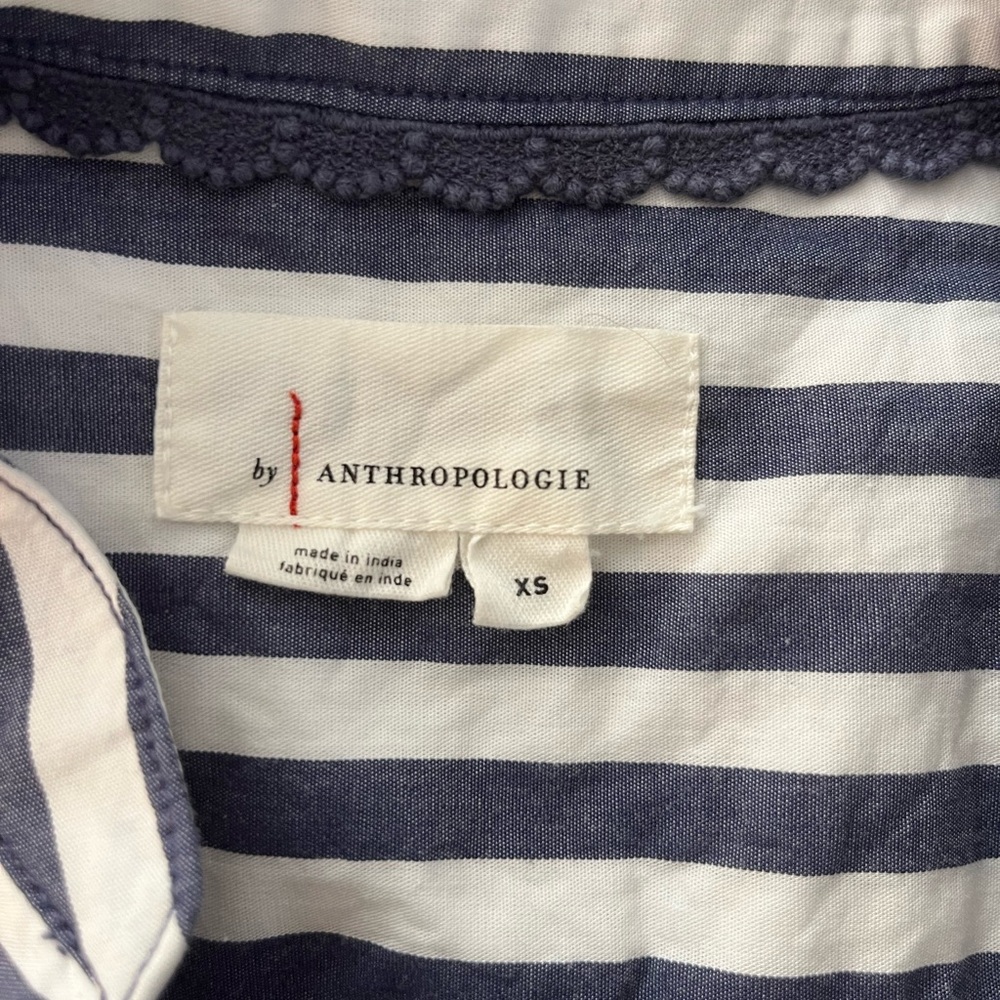 Anthropologie The Darcey‎ Popover Swing Top blue and white stripe pattern XS - Picture 6 of 8